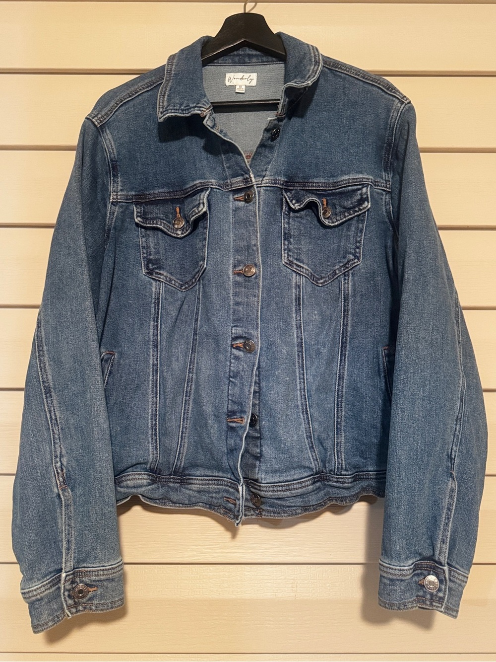 Wonderly Denim Jacket 1X Medium Wash Stretch Jean Jacket
